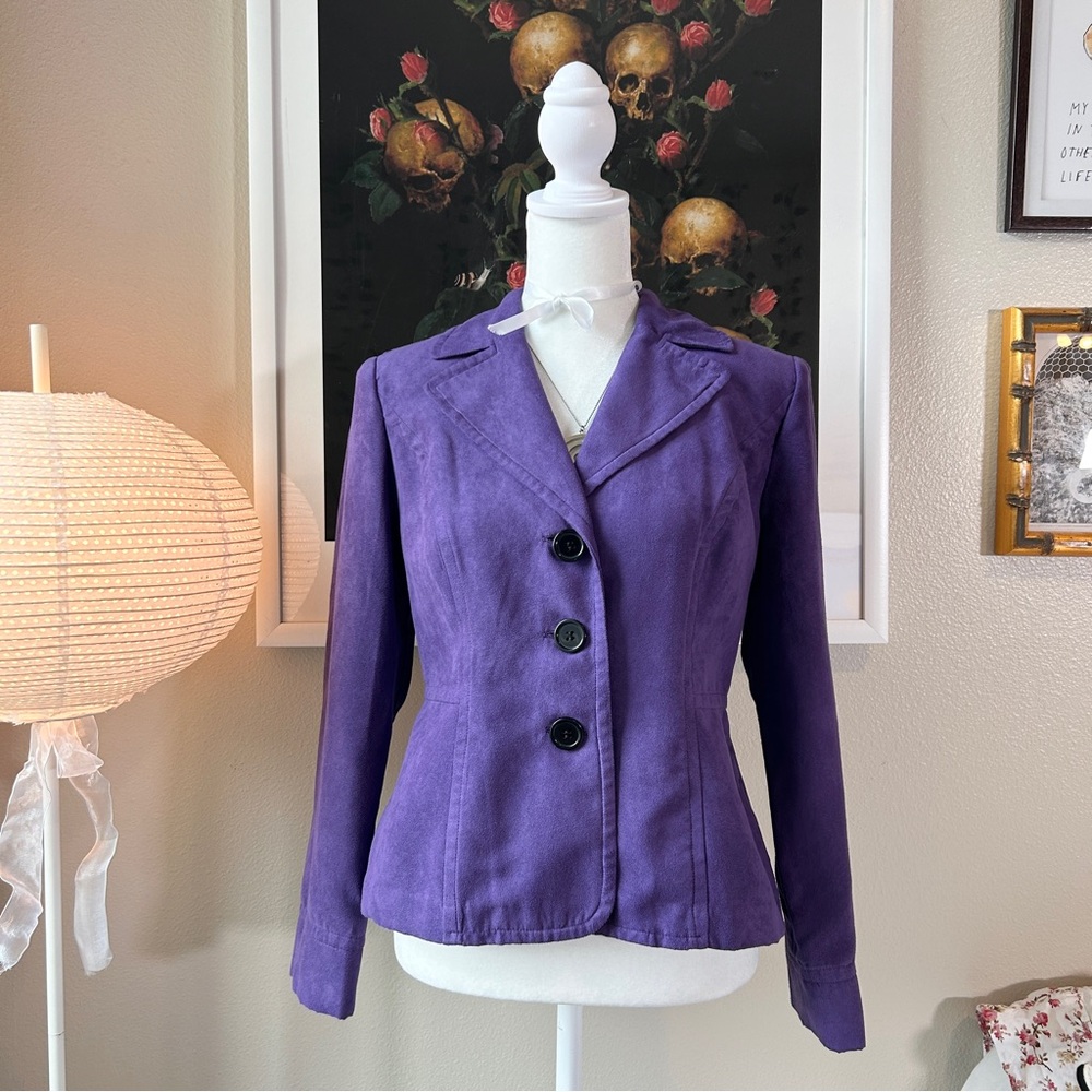 Studio I Petite Purple Button Front Collared Blazer Jacket Long Sleeve 6P